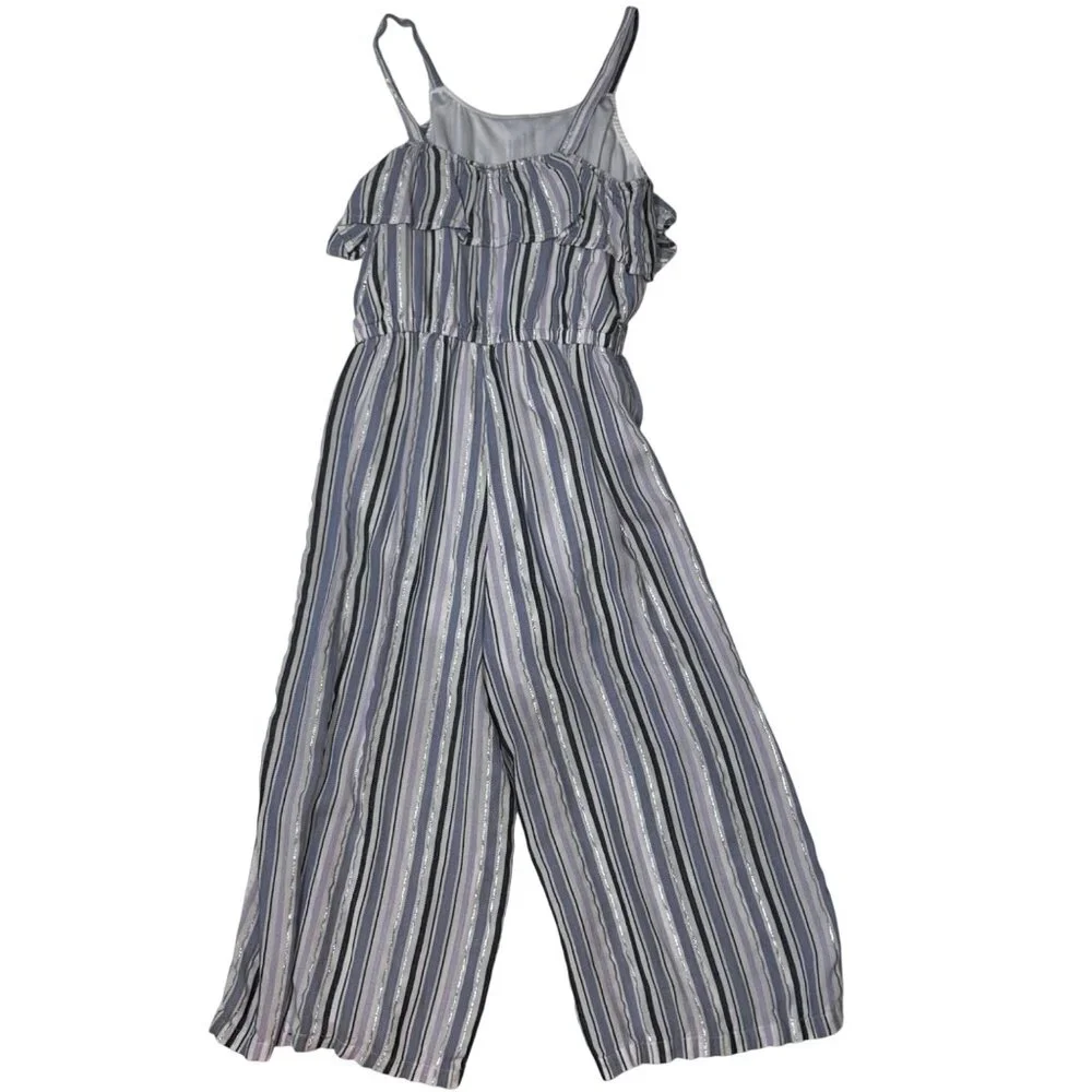 Justice Girls Sleeveless Striped Ruffle Jumpsuit Blue & Purple Size L 12 1698